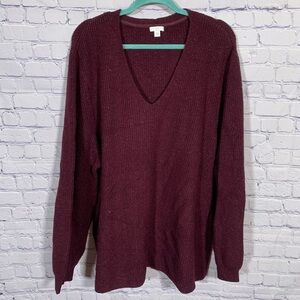 J.Jill Womens V-Neck Pullover Sweater Burgundy Size 4X Casual Business